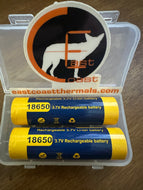A set of two flat top 18650 rechargeable batteries 