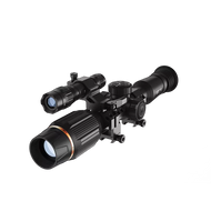 A black Rix TOURER T20 day and night vision riflescope with an OLED display and IR illuminator.